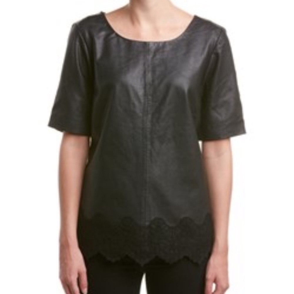 MAISON SCOTCH Black Leather Short Sleeves Top